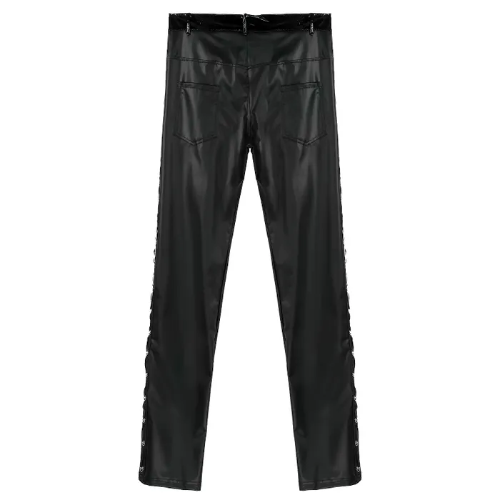 EVEs SECRETS Black Mens Low Waist PU Leather Shiny Pants Fashion Tight Stage Show Performance Trousers Restraints